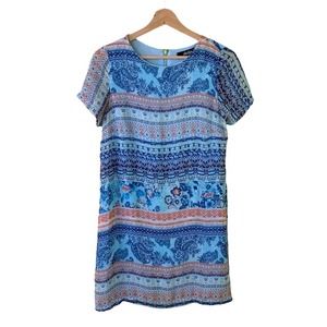 Lulu’s Short Blue Bohemian Floral Tribal Print Dress in Size Small | Lined Dress